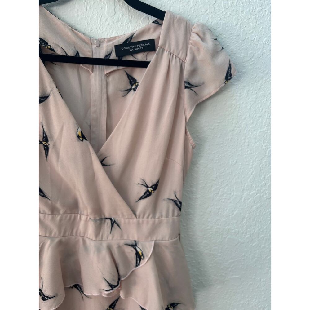 Dorothy Perkins $60 Pink Summer Dress Cap Sleeve Black Bird sz 8 UK 36 EURO A1 - Picture 4 of 8